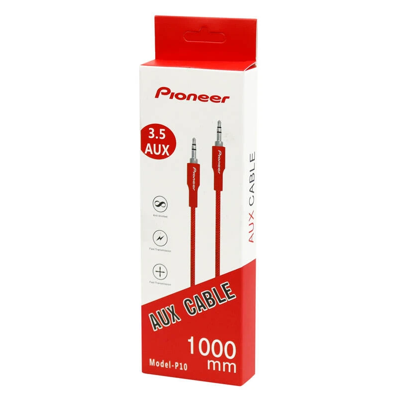تصویر  کابل AUX پایونیر مدل P10 دارای سری فلزی و سیم مقاوم