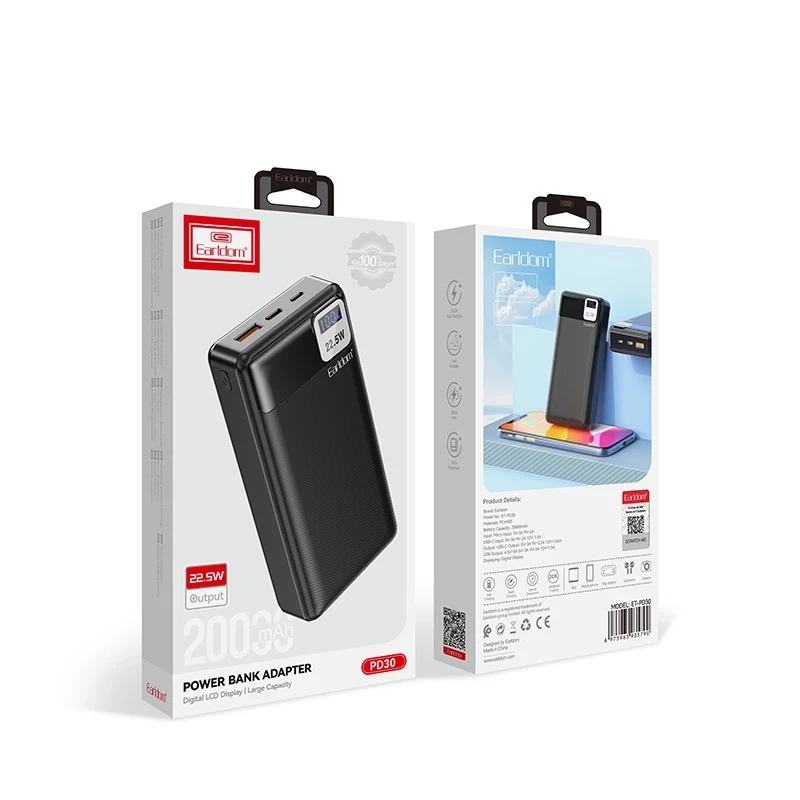 تصویر  پاوربانک ارلدام مدل ET-PD30 ظرفیت 20000 میلی آمپر ساعت